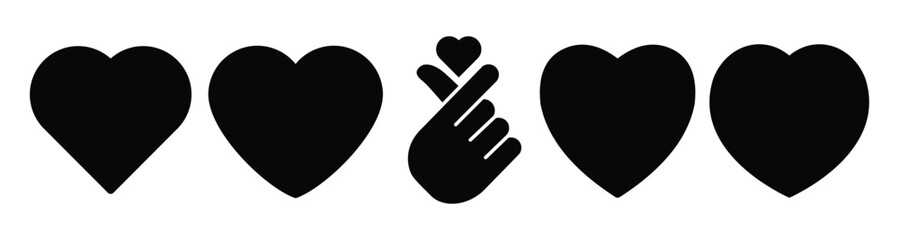 heart icons set, containing love Collection symbol, Finger heart korean love sign, Vector illustration.