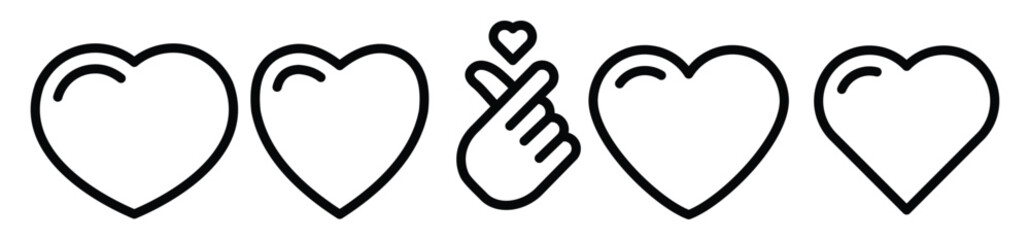 heart icons set, containing love Collection symbol, Finger heart korean love sign, Vector illustration.