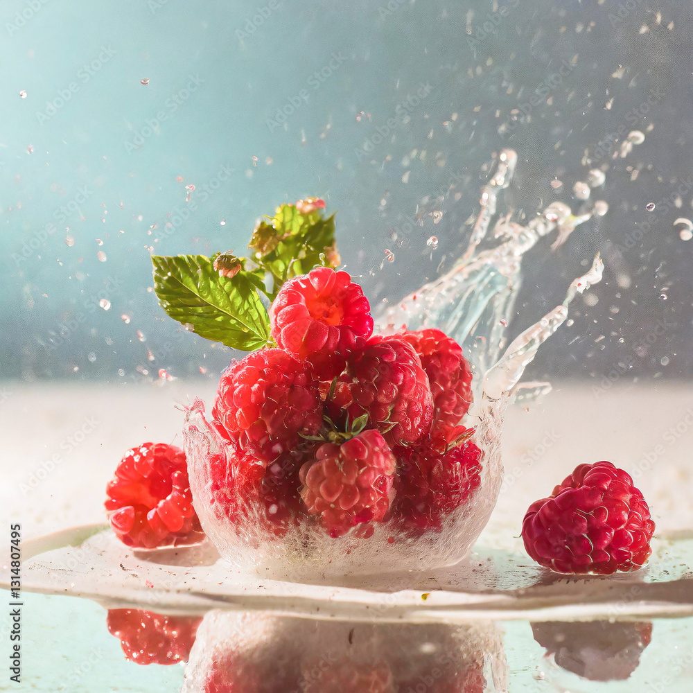 Aufkleber illustration of a vibrant raspberries splashes into water, creating a dynamic and colorful scene, re