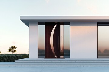 Simple, elegant facade features striking door in 2025 color.