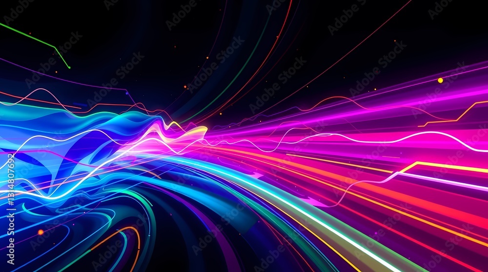 Poster vibrant digital flow: futuristic digital artwork captures the dynamic flow of data streams, illumina
