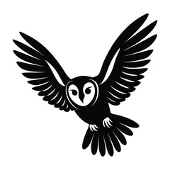 Barn Owl Flying Silently with Rounded Wings Silhouette