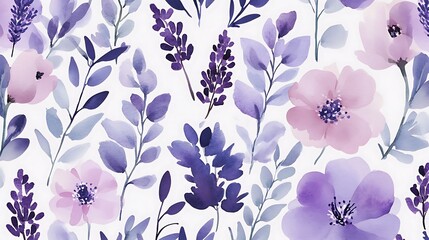 Watercolor Floral Pattern: Lavender and Pink Blossoms