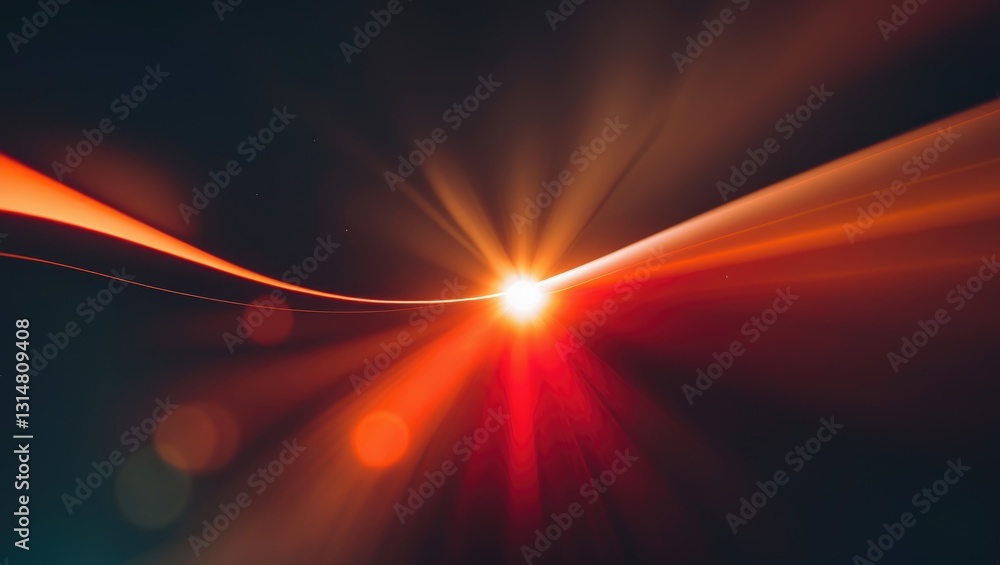 Poster lens flare. blurred radiance. light specks. sun rays. red-orange blurred beams with digital glints o