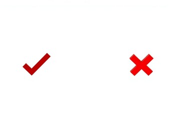 Obraz premium Check mark and red cross icons, isolated on white Line art style, colored for apps and websites, line art, success