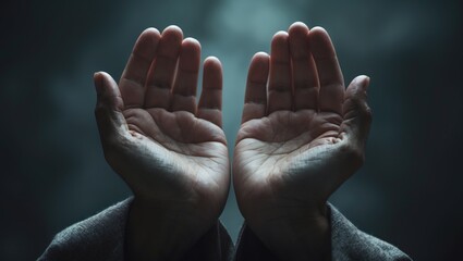 Fototapeta premium open hands of a human in devotion. eucharist