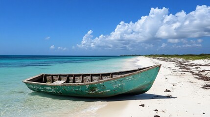 Naklejka premium Rustic Boat on Beach in Los Roques National Park