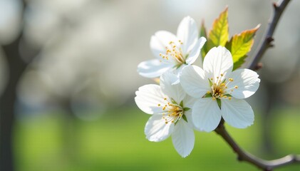 Close-up of delicate white cherry blossoms blooming in a park, nature, flowers, beautiful