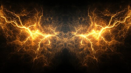 A symmetrical artistic depiction of golden electrical lightning strikes