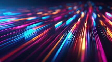 Abstract Digital Data Stream In Blue Purple And Orange Hues Displaying Light And Motion