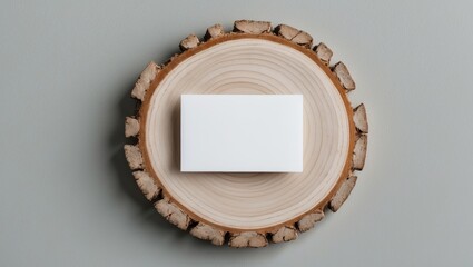 Mockup of a blank white business card on a plate, board. Modern minimalist template. Branding identity. Natural design. Top view, flat lay.