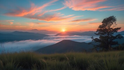 Obraz premium Sunrise behind mountain landscape