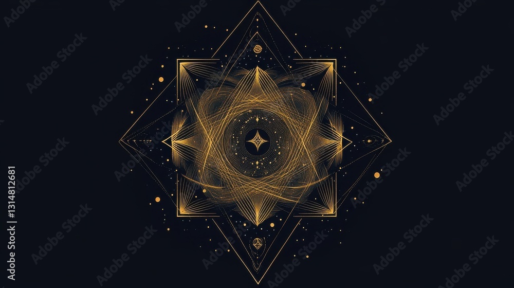 Poster golden geometric abstract design with lines and shapes on a dark background