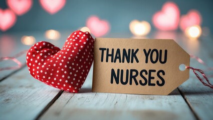 Message of gratitude for NURSES featuring heart-shaped lights.