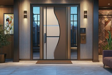 Modern door with glass features in 2025 trendy color.
