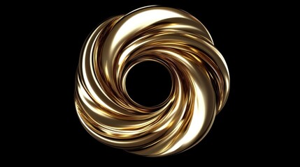 A metallic golden abstract swirling and interconnected cylindrical structure