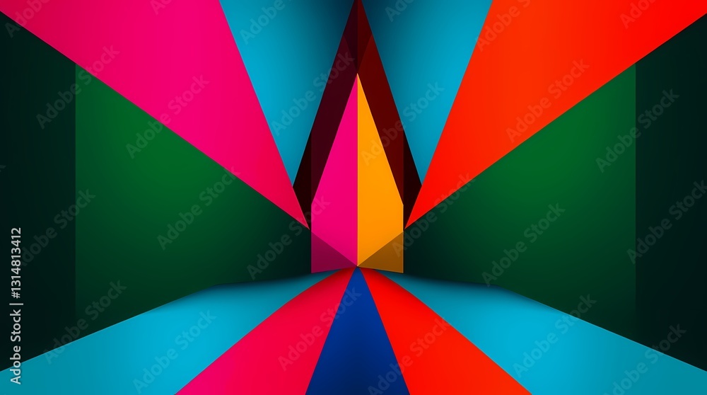 Poster geometric abstract composition: a vibrant, dynamic composition of geometric shapes and colors, with 