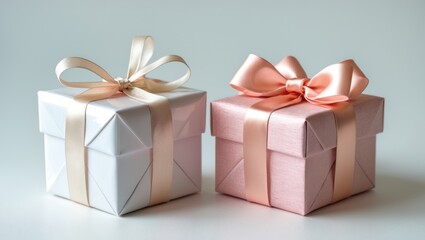 Obraz premium Small boxes adorned with ribbons and bows for wrapping gifts.