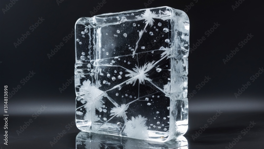 Aufkleber frosty textured natural ice block with cracks on a crystal clear mirroring surface.