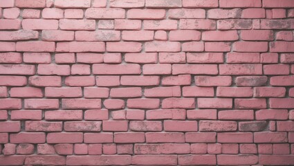 Fototapeta premium Empty pink brick wall texture background in a bedroom. Brickwork stonework interior, old rock clean concrete grid uneven abstract weathered brick design, horizontal architecture wallpaper.