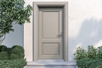 High-tech modern home entrance with 2025 trend color door.