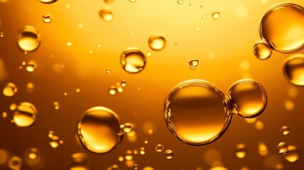 Golden bubbles floating in a warm amber background, creating a soothing and vibrant atmosphere