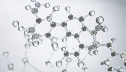 Innovative translucent molecules of firefly zinc and bisabolol displayed artistically on a clean white background