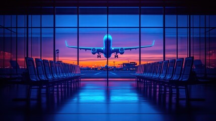 Airport Departure Scene at Sunset