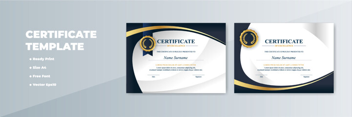 Obraz premium Elegant A4 certificate template design, gold accents, gray background, printable