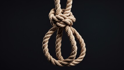 Creative social concept image of a rope noose featuring a hangman's knot suspended against a background.