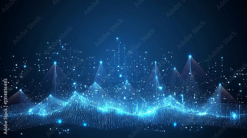 Poster abstract digital network structure glowing with interconnected particles