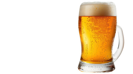Refreshing glass of cold beer with foam and condensation on transparent background