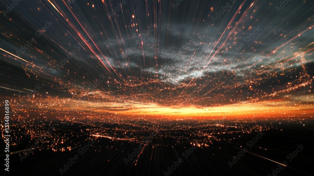 Aufkleber the vast sky is filled with digital light trails that form an intricate network. background wallpape