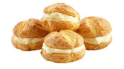 Cream puffs forming a small pyramid on transparent background
