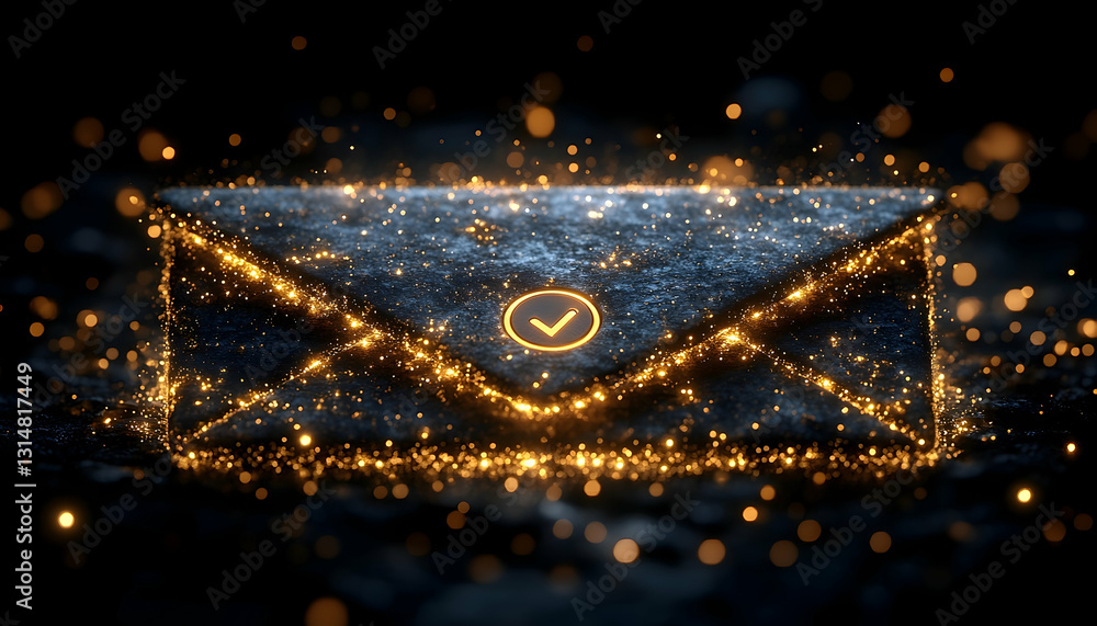 Poster digital envelope with glowing particles