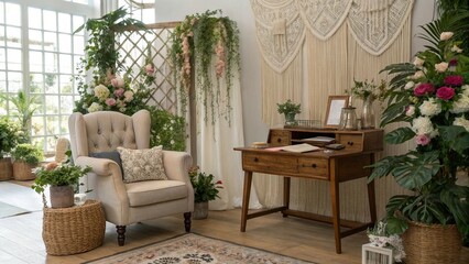 stylish-living-room-with-a-wooden-desk--cozy-chair