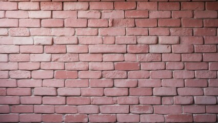 Fototapeta premium Empty pink brick wall texture backdrop in the bedroom. Brickwork stonework interior, weathered rock clean concrete grid uneven abstract brick design, horizontal architecture wallpaper.