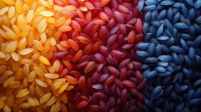 Vibrant colorful rice blends culinary art food photography studio setting close-up creative composition