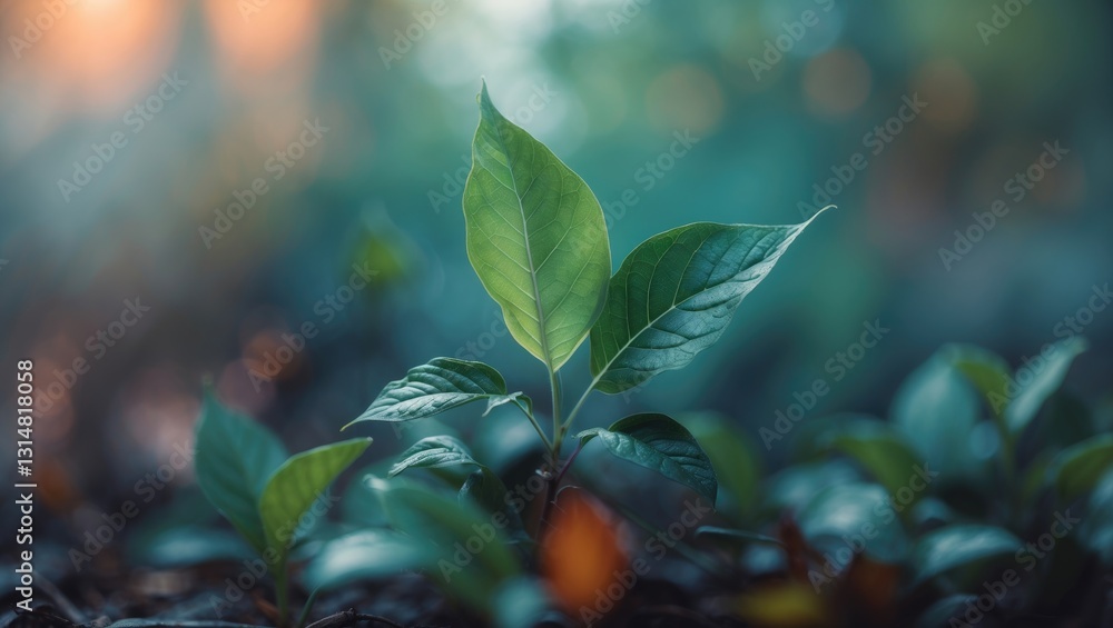 Aufkleber soft focus on a fresh leaf isolated with a color highlight.