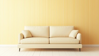 Softness in modern decor with butter-yellow wall and ivory sofa.
