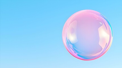 Colorful Soap Bubble Floating in a Clear Blue Sky Background