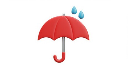 Red umbrella and raindrops on white background. Stay dry!
