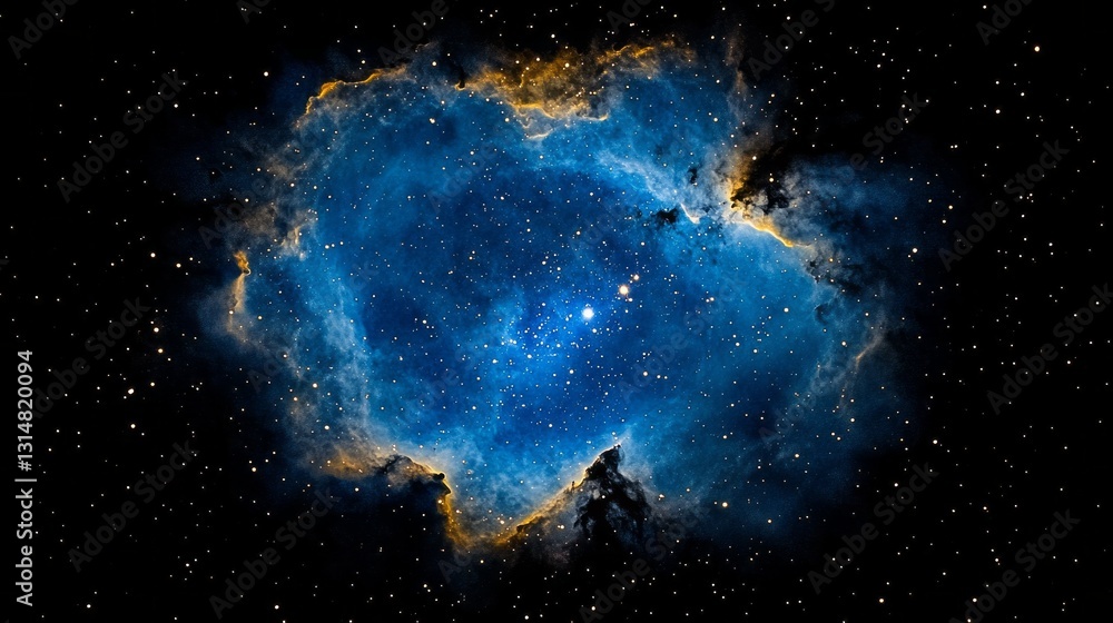 Aufkleber a mesmerizing nebula unfolds in the cosmos, showcasing brilliant hues of blue and hints of orange. s