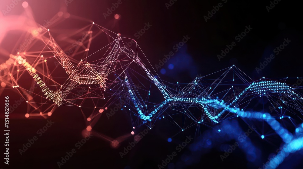 Poster abstract digital network structure with red and blue color tones over dark background