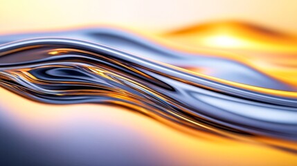 Abstract metallic waves with warm hues flowing gracefully across a soft gradient background