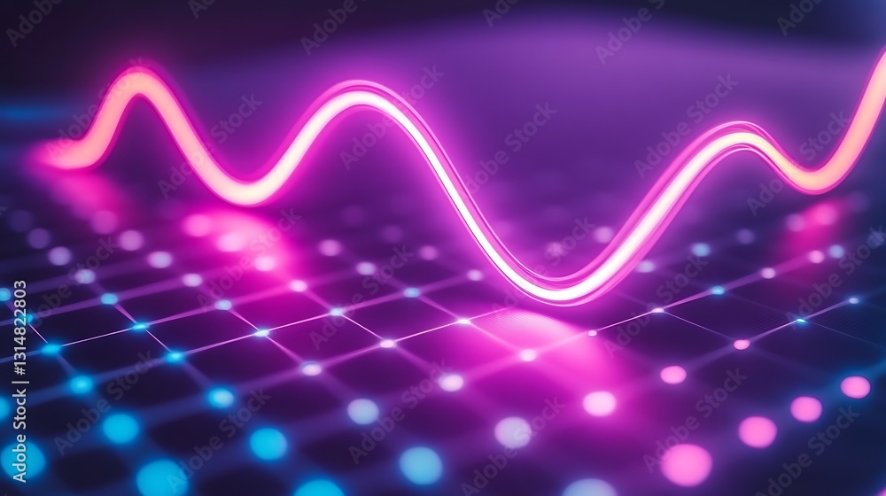 Poster abstract waveform graphic with luminous network for data streams