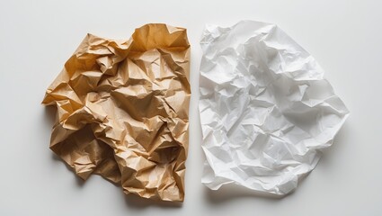 Crumpled brown and white parchment or baking paper isolated against a white background.