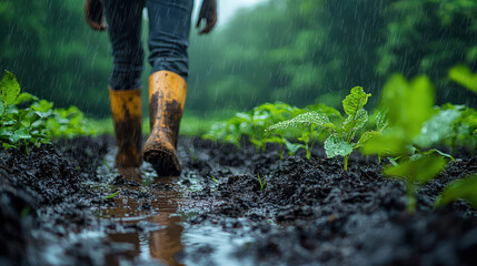 Farming in the rain a farmer's journey through wet fields nature photography close-up sustainability