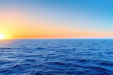 Obraz premium Gradient summer sky fading from fiery orange to deep blue, stretching over a calm sea with a distant horizon, vibrant in a sunset scene