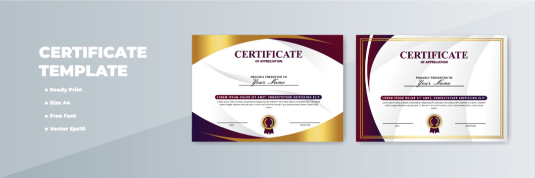 Elegant A4 certificate templates; gold, burgundy; grey background - Powered by Adobe